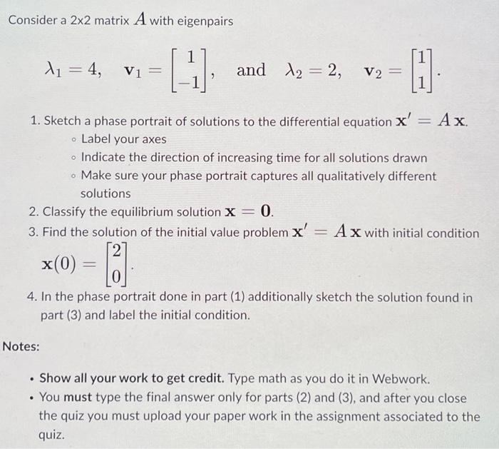 Solved Consider a 2×2 matrix A with eigenpairs | Chegg.com