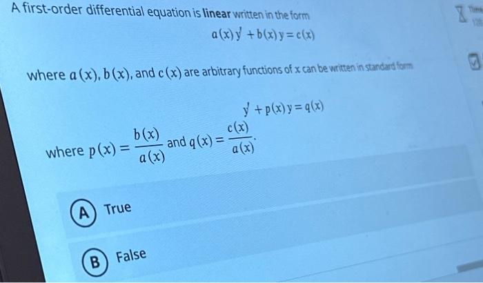 Solved A first-order differential equation is linear written | Chegg.com