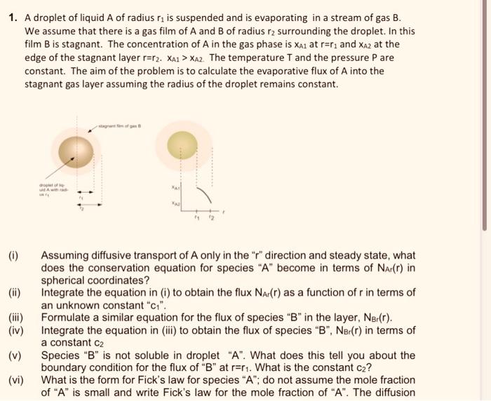Solved 1. A droplet of liquid A of radius ry is suspended | Chegg.com
