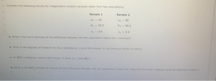 Solved Consider the following results for independent random | Chegg.com