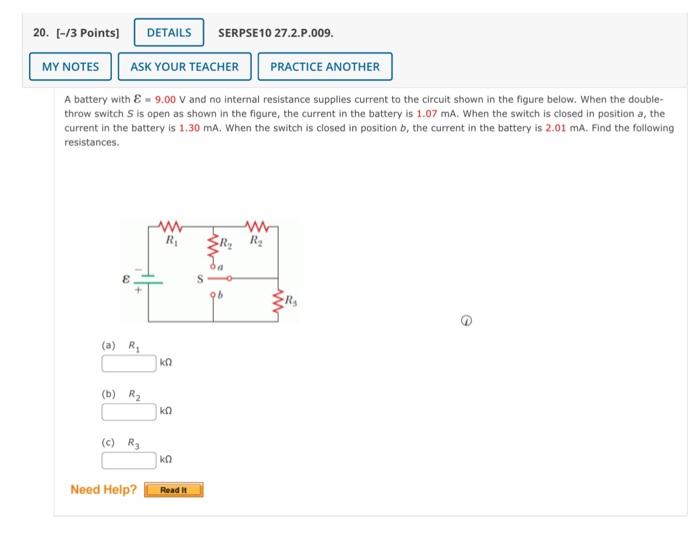 Solved A battery with E=9.00 V and no internal resistance
