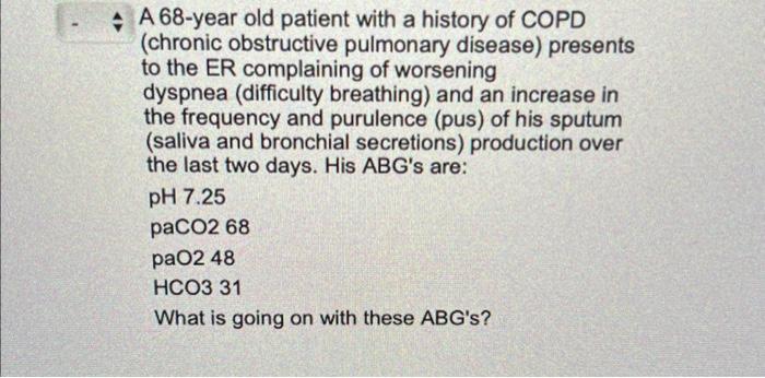 Solved A 68-year old patient with a history of COPD (chronic | Chegg.com