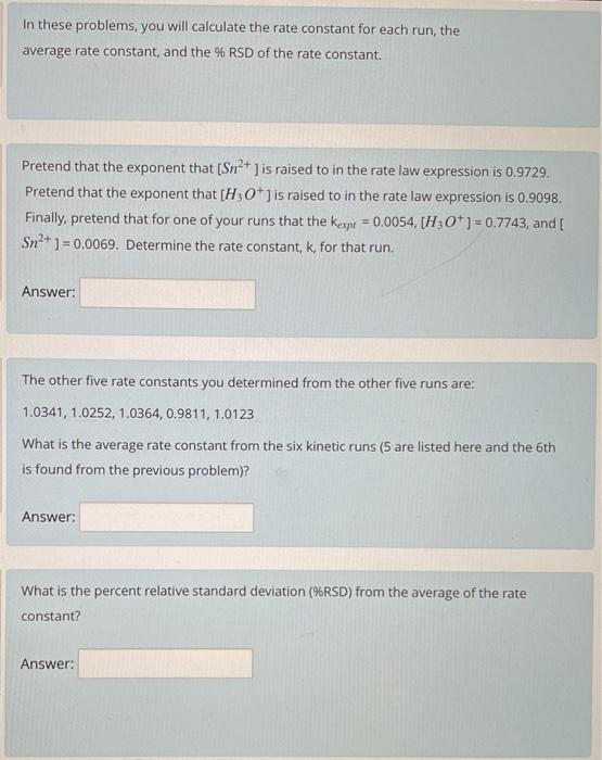 Solved In these problems, you will calculate the rate | Chegg.com