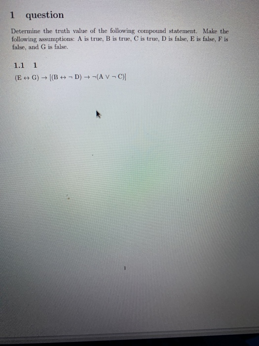 Solved 1 Question Determine The Truth Value Of The Following | Chegg.com