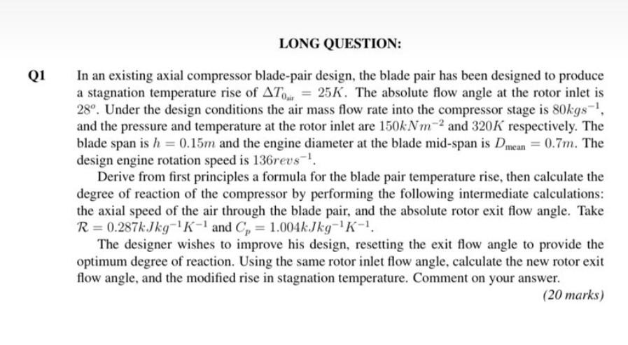 Solved In an existing axial compressor blade-pair design, | Chegg.com