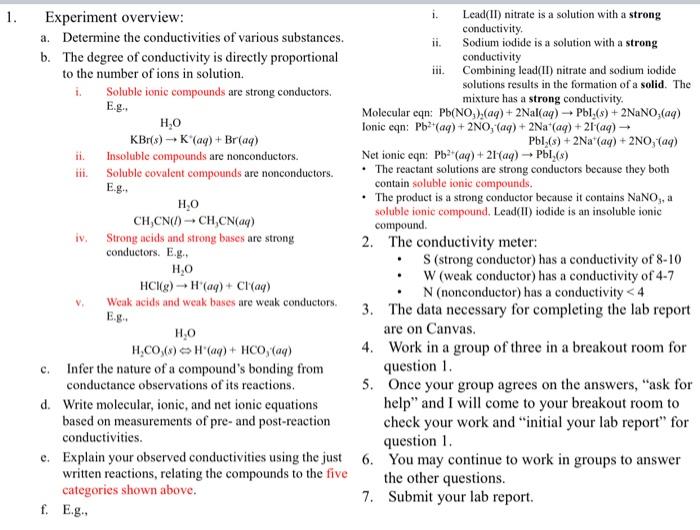 1. i. ii. iii. Experiment overview Lead(II) nitrate