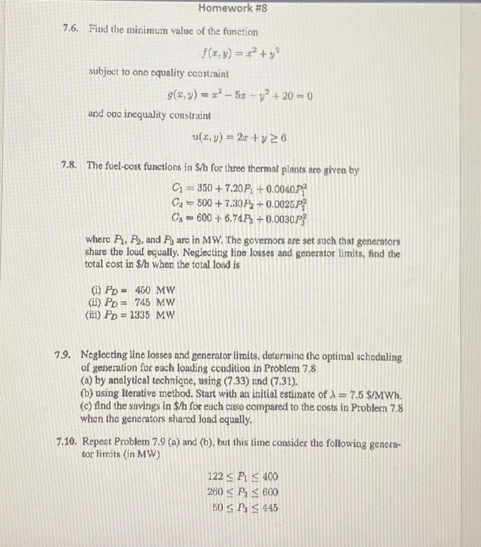 Solved Homework #8\\n7.6. Find the minimum value of the | Chegg.com
