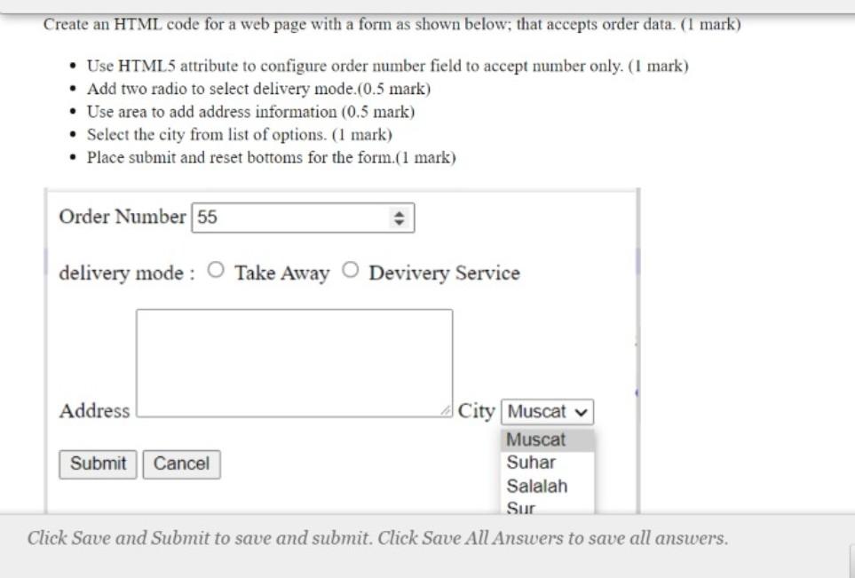 Solved Create an HTML code for a web page with a form as | Chegg.com