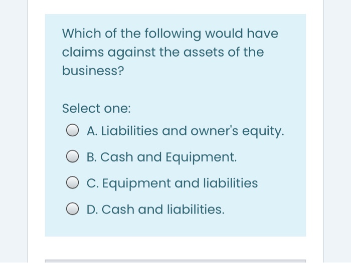 Solved The claims of creditors against the assets of a