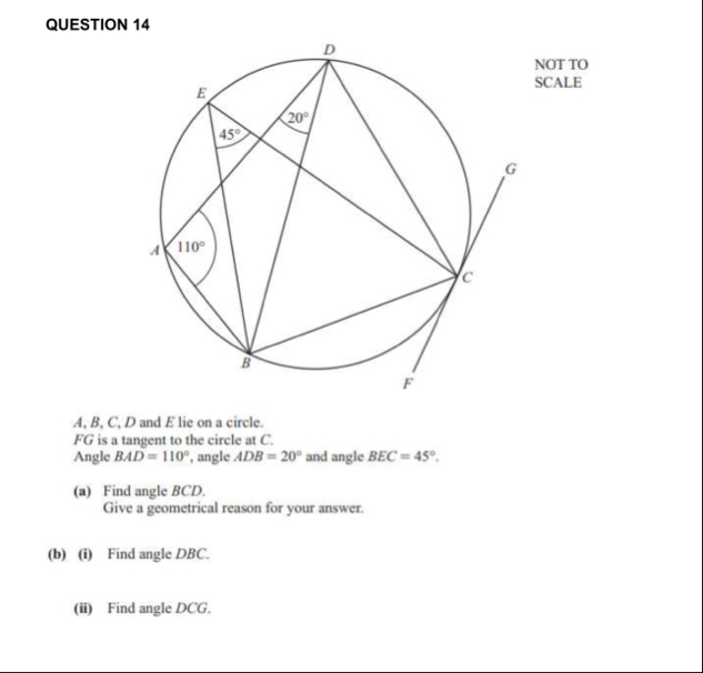 Solved QUESTION 14A,B,C,D ﻿and E ﻿lie on a circle.FG ﻿is a | Chegg.com