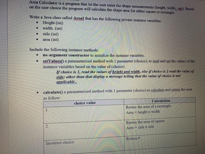 Solved Area Calculator is a program that let the user enter | Chegg.com