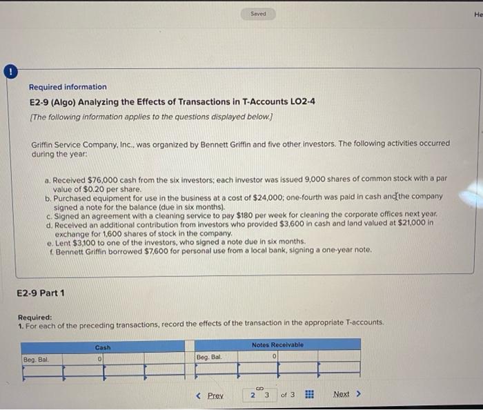 Solved Seved Нен Required information E2-9 (Algo) Analyzing | Chegg.com