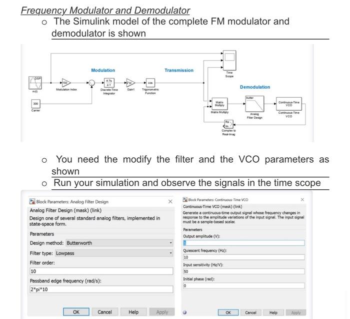 Solved Frequency Modulator and Demodulator o The Simulink | Chegg.com