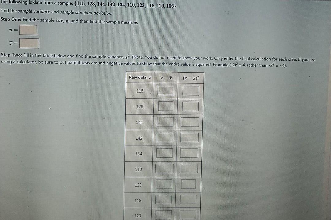 Solved The following is data from a sample:{115, 128, 144, | Chegg.com