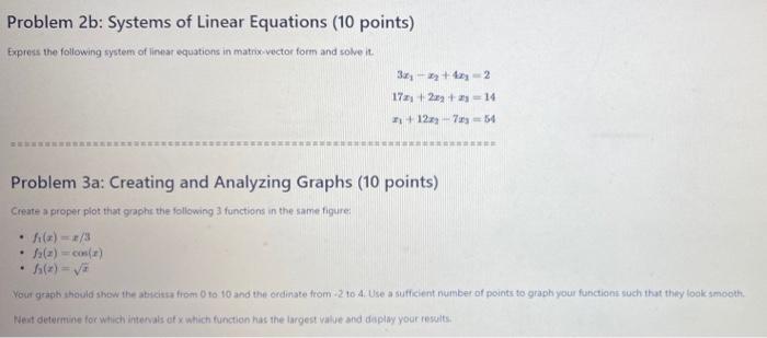 Solved Problem 2b: Systems of Linear Equations (10 points) | Chegg.com