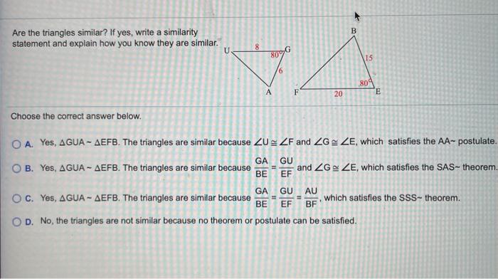 Solved B Are the triangles similar? If yes, write a | Chegg.com