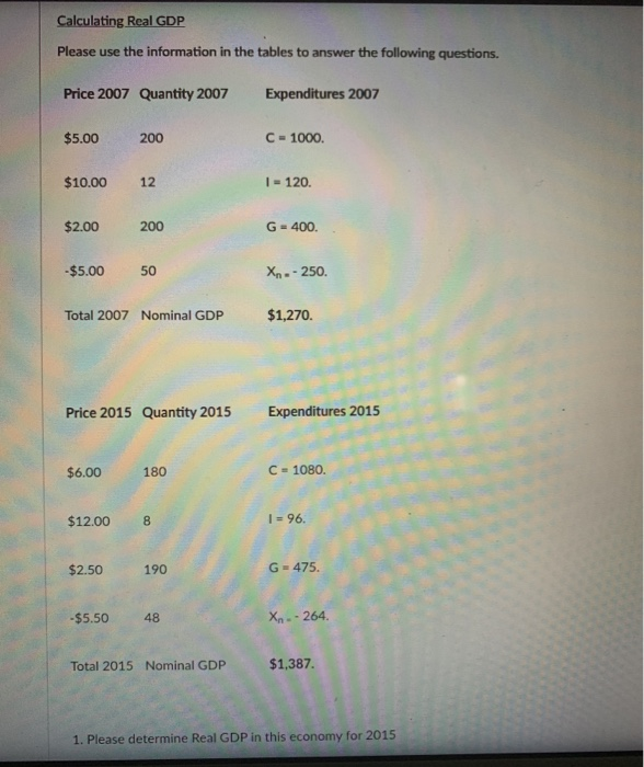 Solved Calculating Real GDP Please Use The Information In | Chegg.com