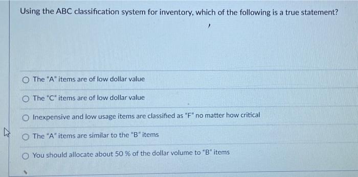 Solved In the A-B-C classification system, items which