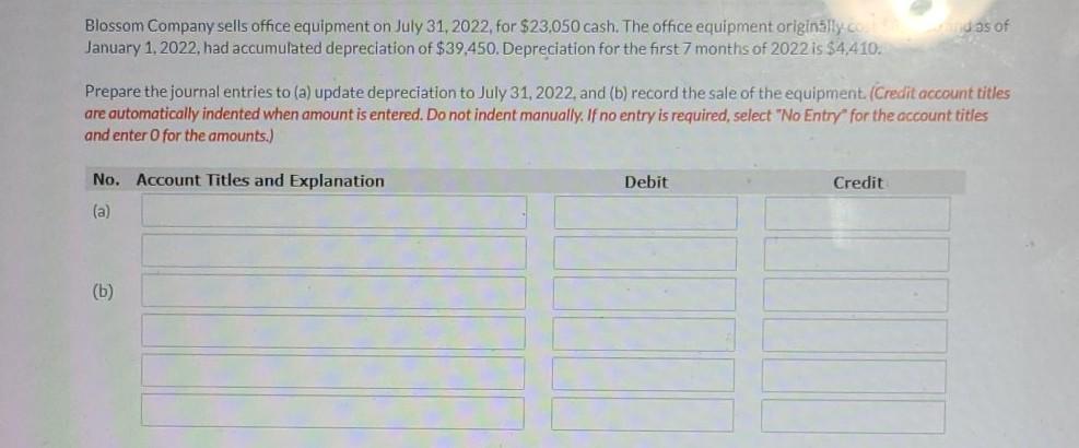 Solved Blossom Company sells office equipment on July 31, | Chegg.com