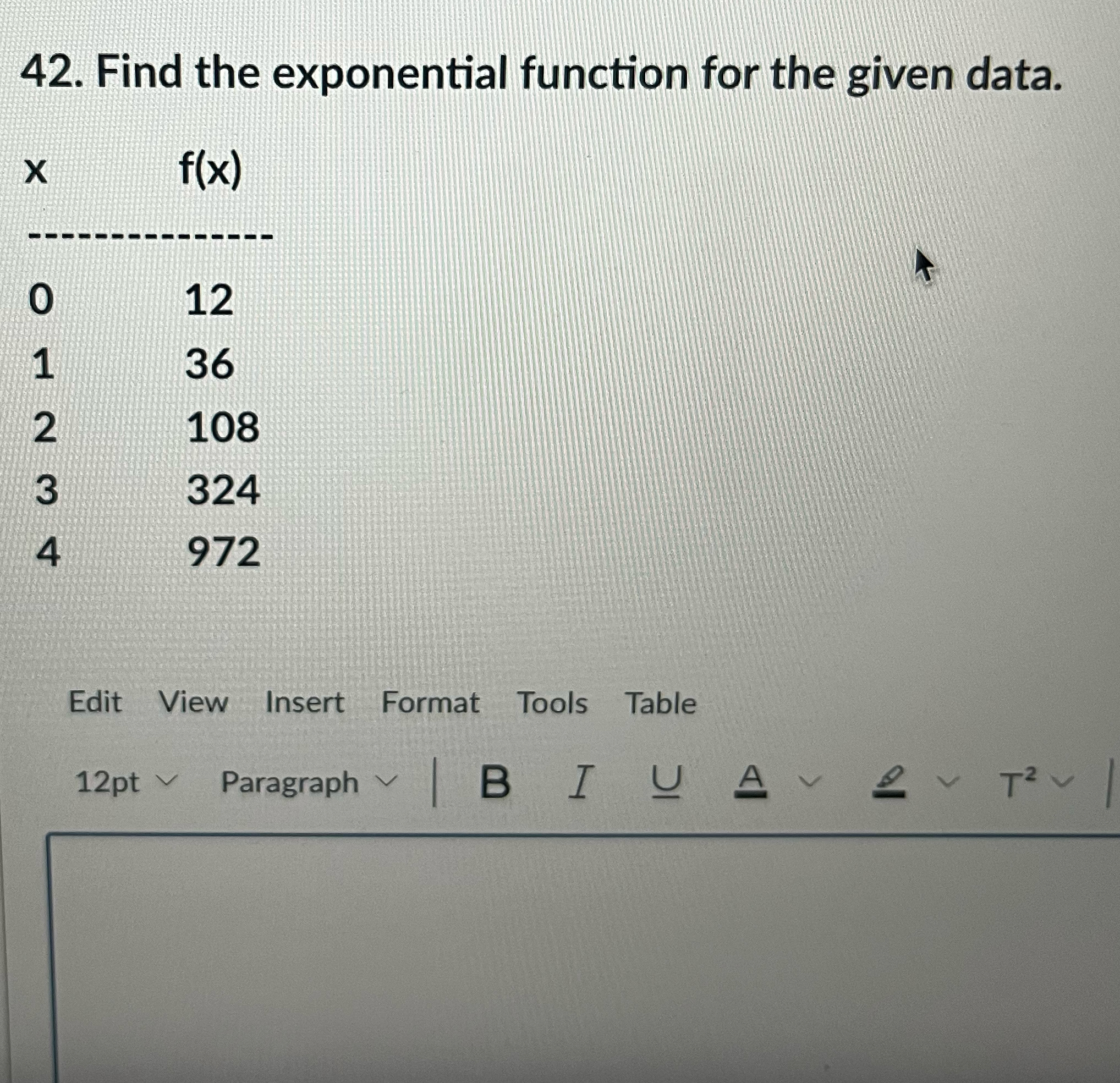 Solved Find the exponential function for the given | Chegg.com