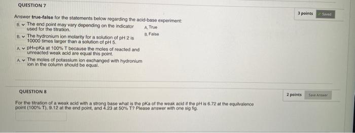 Solved QUESTION 7 3 points Saved Answer true false for the | Chegg.com