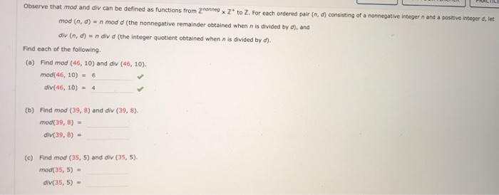 Solved Observe That Mod And Div Can Be Defined As Functio Chegg Com