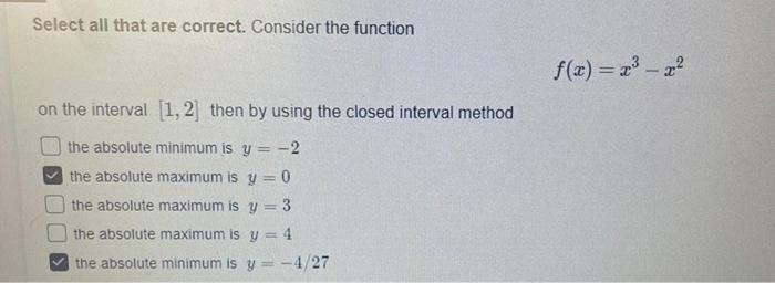 Solved Select all that are correct. Consider the function | Chegg.com