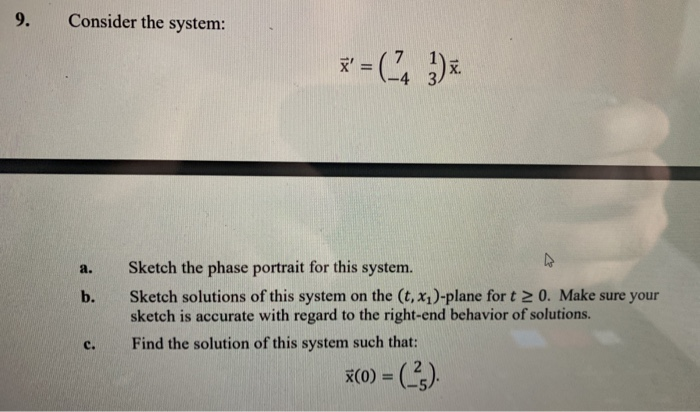 Solved 9. Consider The System: B. Sketch The Phase Portrait | Chegg.com