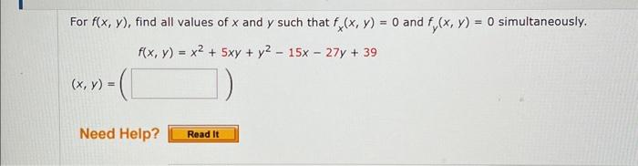 Solved For F X Y Find All Values Of X And Y Such That Chegg Com