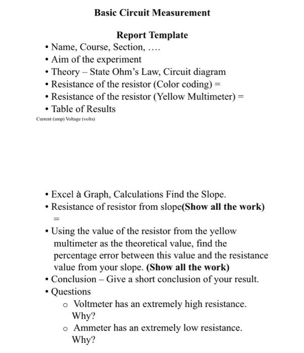 Solved Basic Circuit Measurement Report Template • Name, | Chegg.com