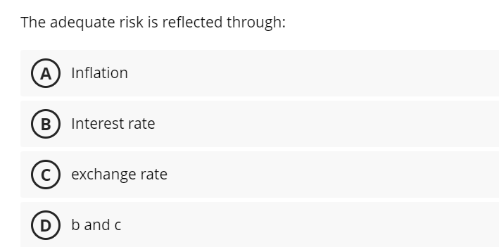 Solved The adequate risk is reflected | Chegg.com