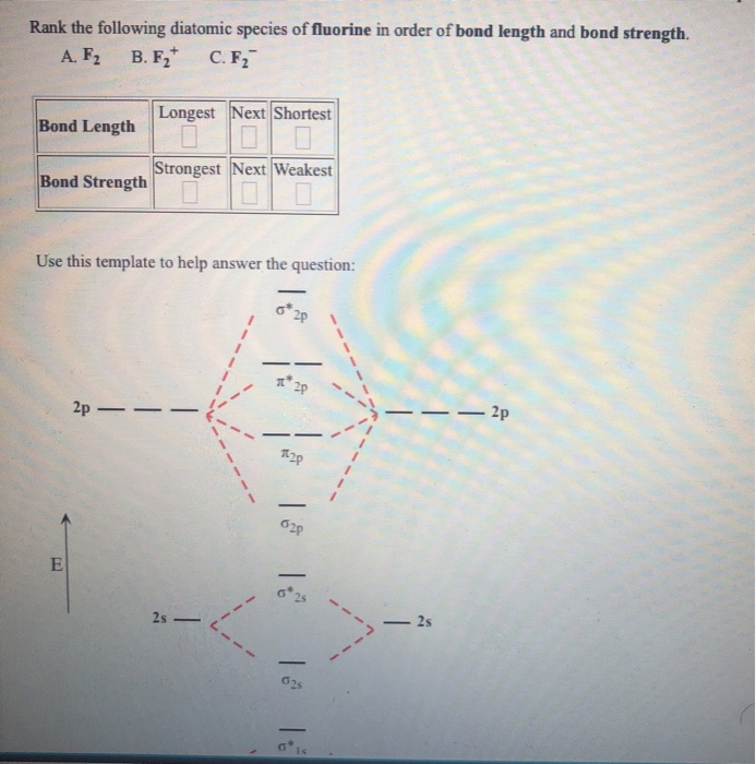 Solved Rank the following diatomic species of fluorine in | Chegg.com