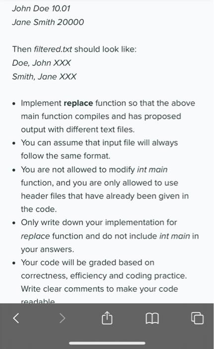Solved Complete the following function replace which loads a | Chegg.com