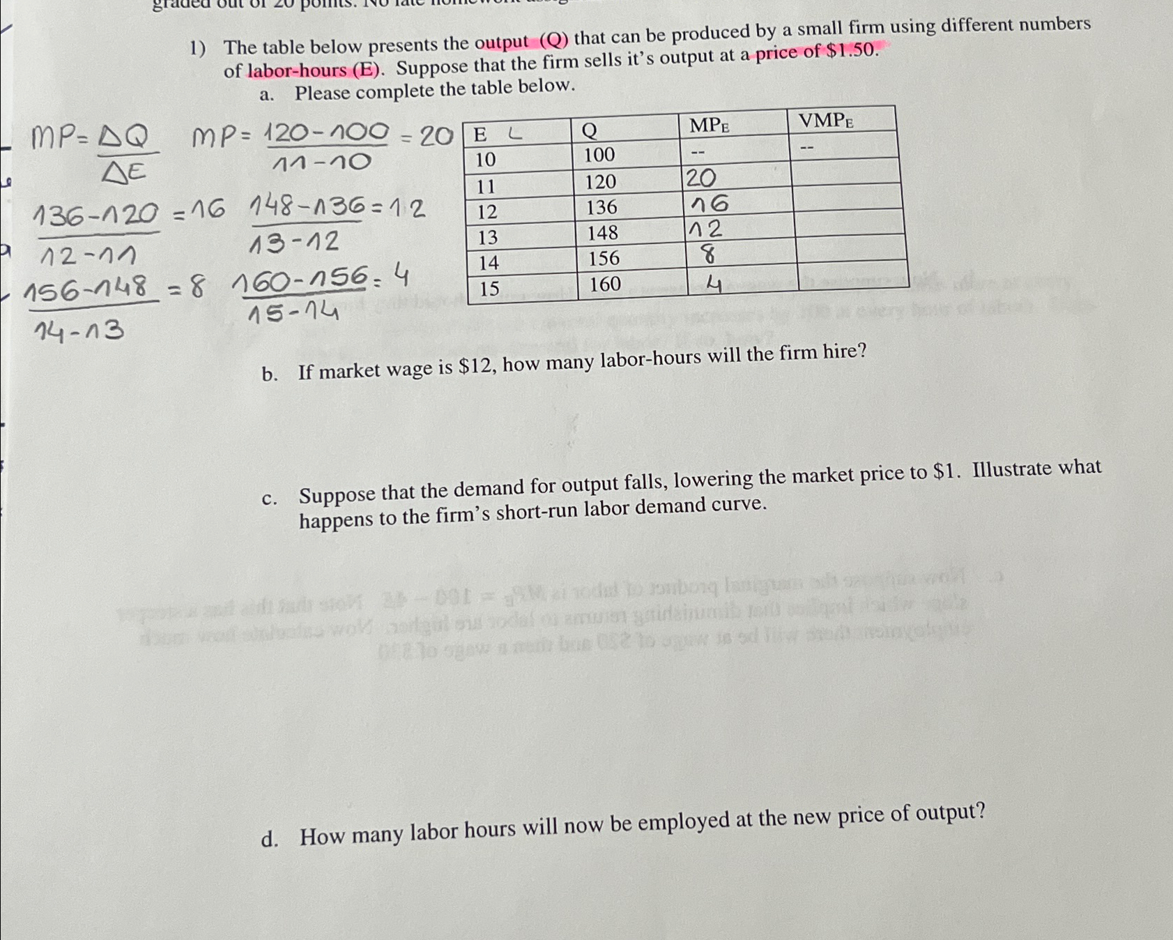 Solved The table below presents the output (Q) ﻿that can be | Chegg.com