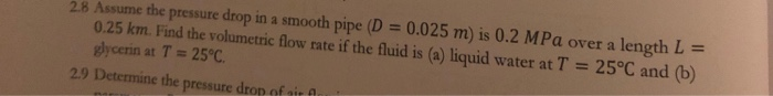 Solved 2.8 Assume the pressure drop in a smooth pipe (D = | Chegg.com