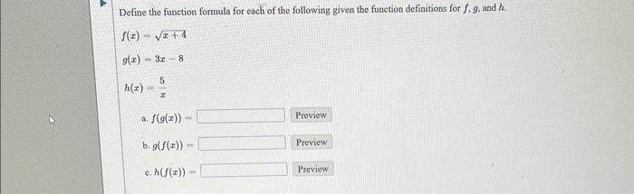 Solved Define the function formula for each of the following | Chegg.com