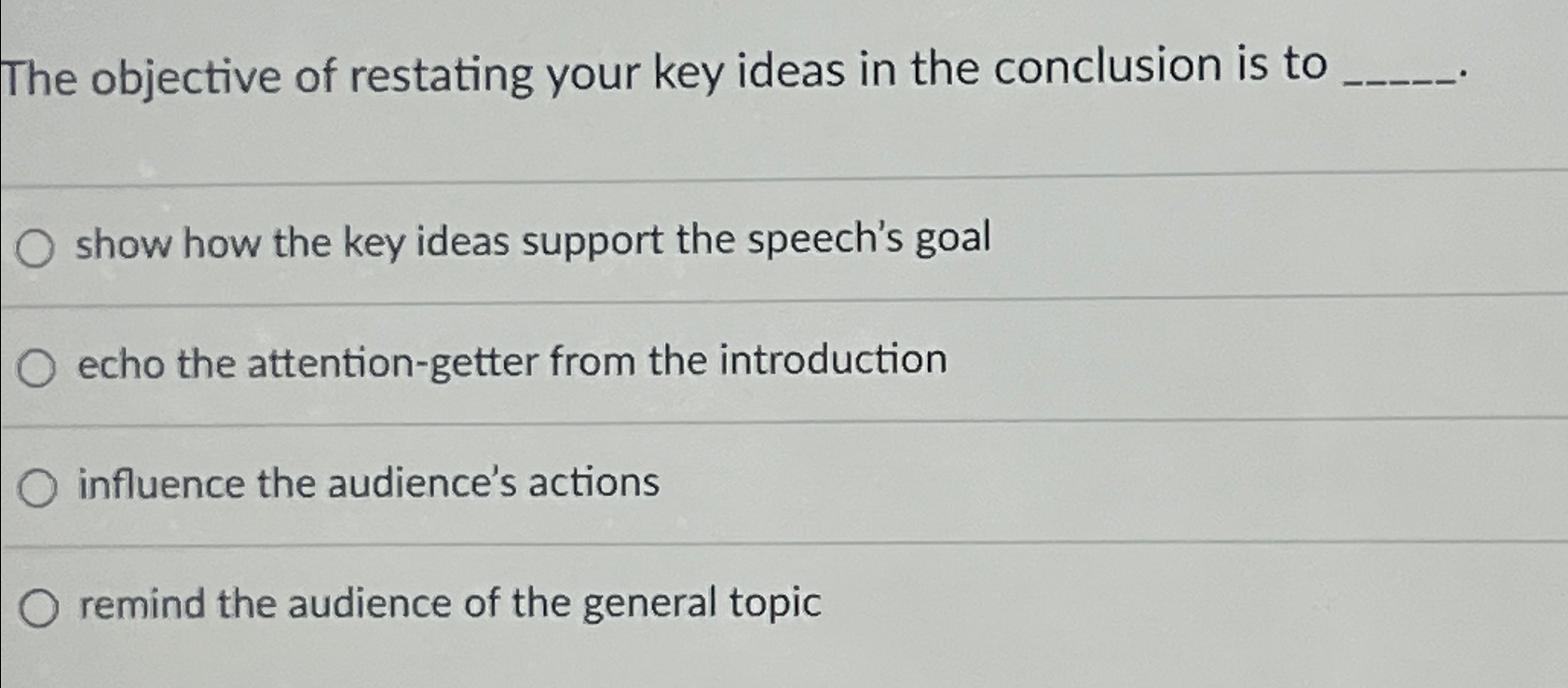 Solved The objective of restating your key ideas in the | Chegg.com