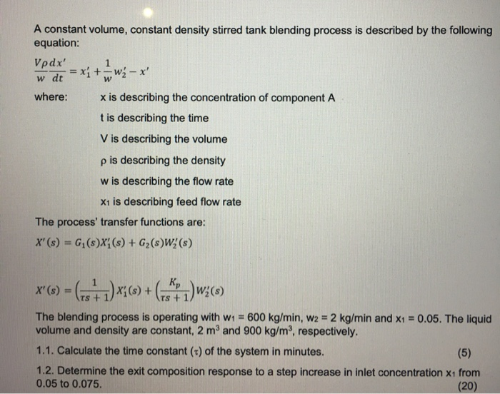 Solved A Constant Volume Constant Density Stirred Tank B Chegg Com