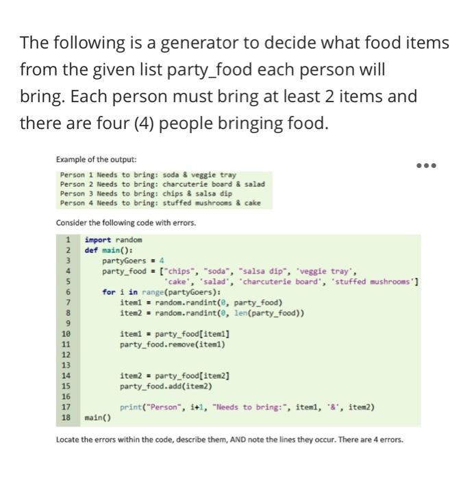 Solved The following is a generator to decide what food | Chegg.com