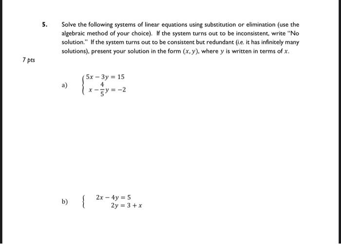 Solved 5. Solve the following systems of linear equations | Chegg.com