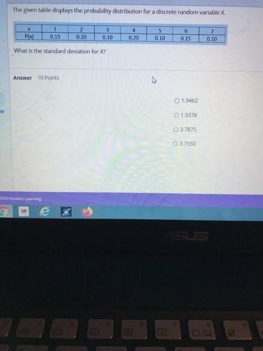 Solved The given table displays the probability distribution | Chegg.com