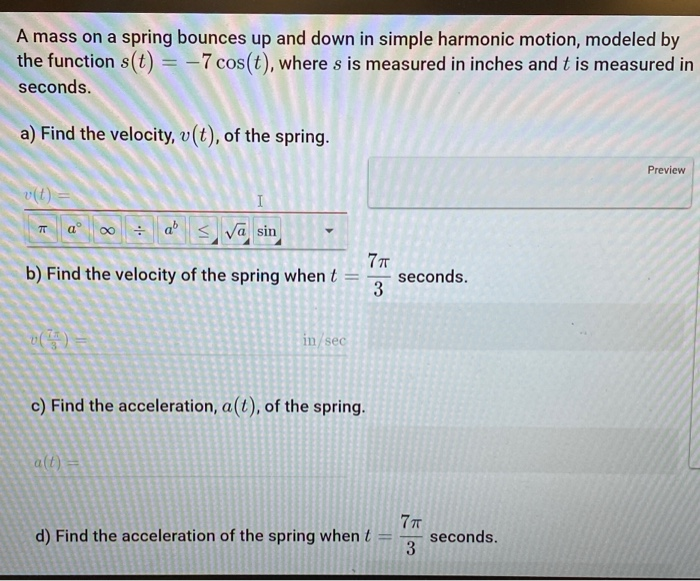 Solved A Mass On A Spring Bounces Up And Down In Simple | Chegg.com