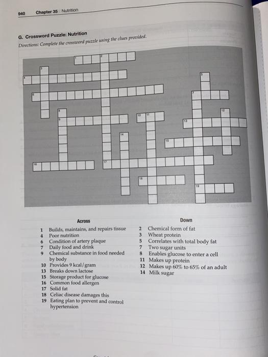 Solved 940 Chapter 35 Nutrition G Crossword Puzzle: Chegg com