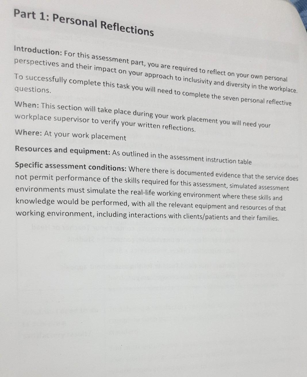 Part 1: Personal Reflections Introduction: For this assessment part, you are required to reflect on your own personal perspec