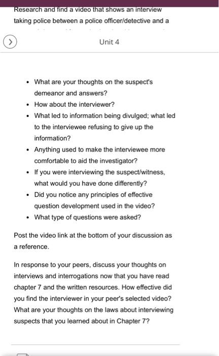 Unit 4 When we think of interviewing and | Chegg.com