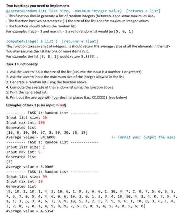 Solved Two Functions You Need To Implement: 