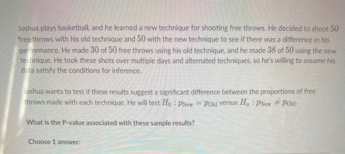 Solved Joshua plays basketball, and he learned a new | Chegg.com