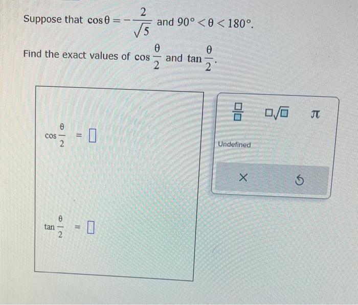 Solved Suppose that cosθ=−52 and 90∘