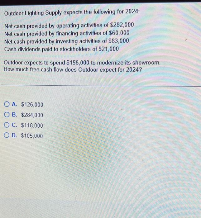 Solved Outdoor Lighting Supply expects the following for