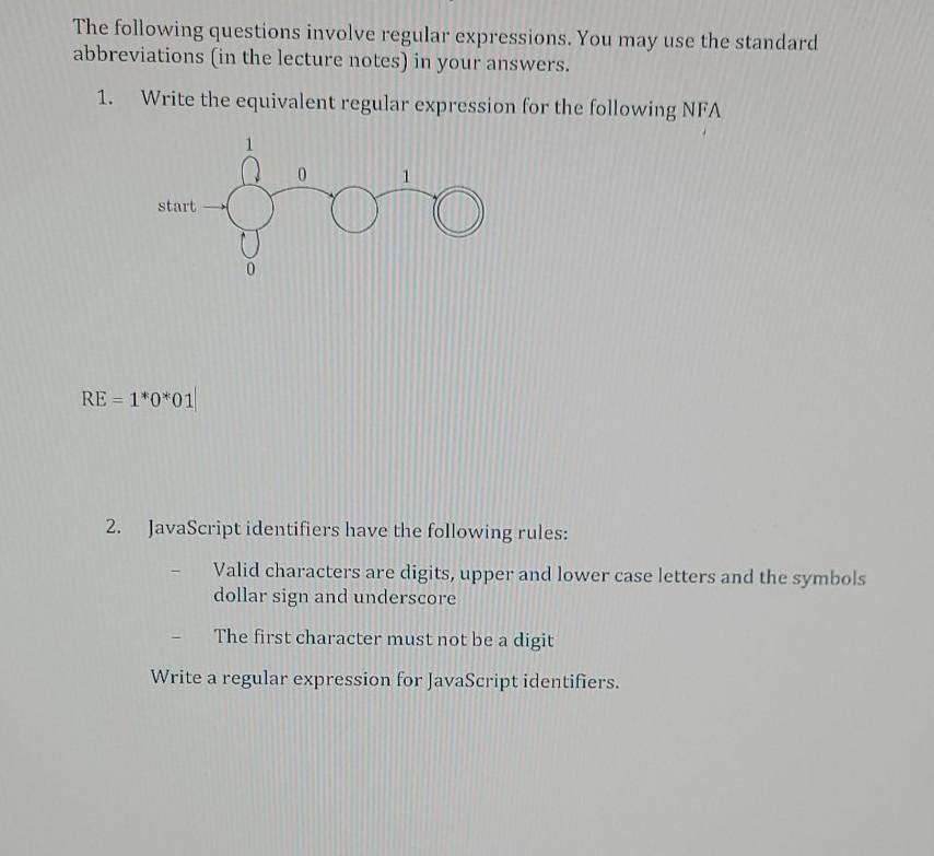 Solved On The Topic Of Regular Expressions For Number 2 Not Chegg